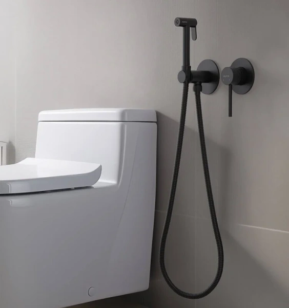 Гигиенический душ со смесителем Акватек Европа черный AQ1319MB (детальная фотография), современные, hi-tech