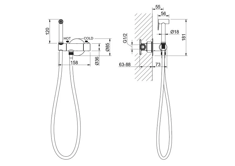 Гигиенический душ со смесителем Акватек Оберон золото шлифованное AQ1027BG (детальная фотография), для туалета