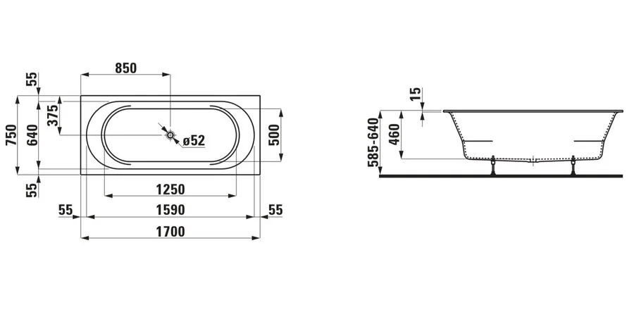 Ванна акриловая Laufen Pro 170x75 см белая 2.4295.0.000.000.1 (детальная фотография), акриловые