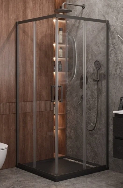 Душевой уголок Cezares Molveno 90х90 см стекло прозрачное профиль оружейная сталь MOLVENO-A-2-90-C-GM-IV (детальная фотография)