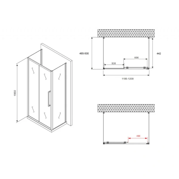 Душевой уголок Abber Schwarzer Diamant 120x50 см профиль хром, стекло матовое AG30120MH-S50M-S50M (детальная фотография), прямоугольные