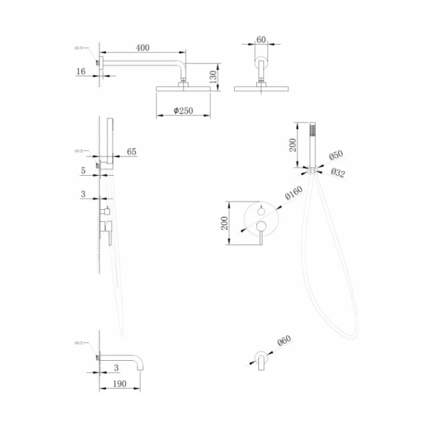 Душевой комплект Abber Wasser Kreis золото матовое AF8117G (детальная фотография), душевые комплекты, наборы