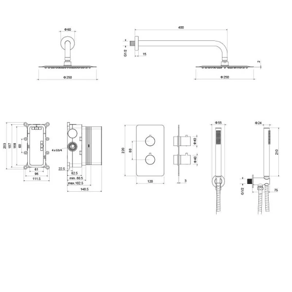 Душевой комплект Акватек Европа черный матовый AQ1376MB (детальная фотография), душевые комплекты, наборы