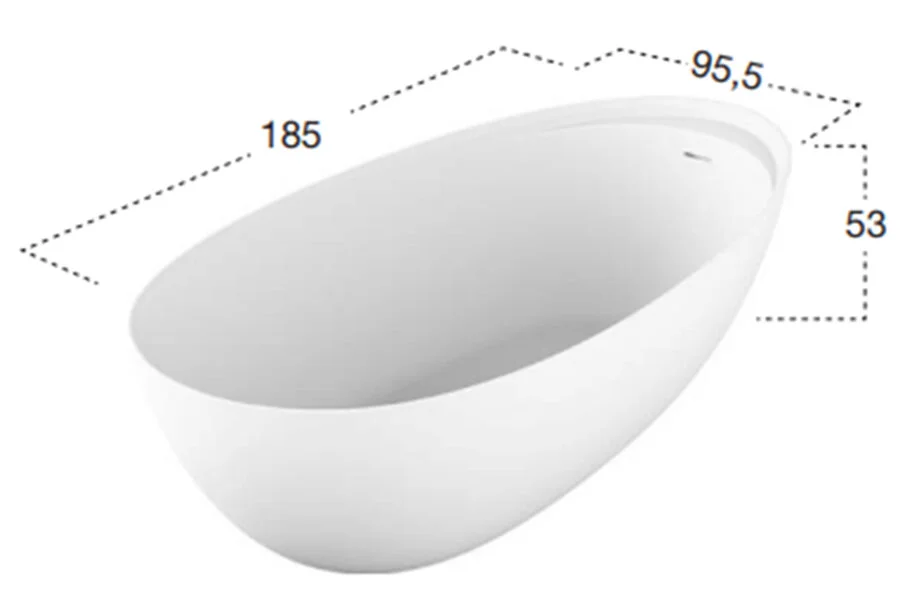 Ванна Antonio Lupi Eclipse 185 х 95,5 х 53 см отдельностоящая, овальная ECLIPSE Bianco/cr (детальная фотография), искусственный камень