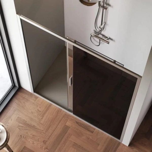 Душевая дверь в нишу AM.PM Gem Solo 150 см профиль хром стекло тонированное W90G-150-1-195MG (детальная фотография), тонированные