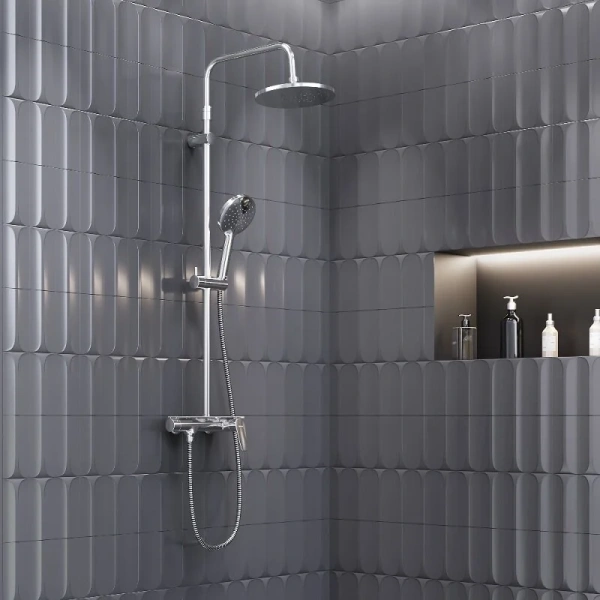 Душевая стойка Damixa Jupiter 977780 со смесителем (детальная фотография), хром, черные