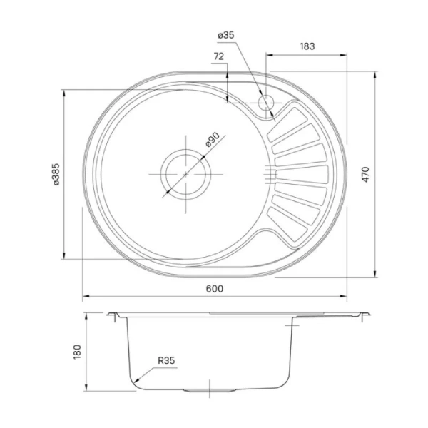 Мойка для кухни IDDIS Suno 60 см чаша слева шелк SUN60SLi77 (детальная фотография), врезные