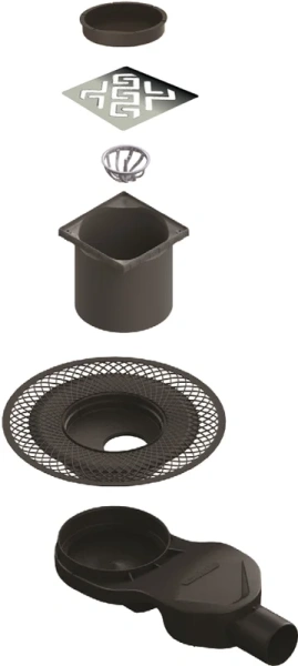 Душевой трап BERGES PLATZ Norma 161 15 см боковой выпуск (детальная фотография), для монтажа в пол