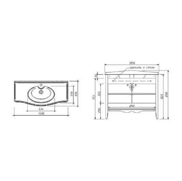 Тумба под раковину напольная Caprigo Marsel 100 см шоколад 33814-TP809 (детальная фотография), напольная, пристенная