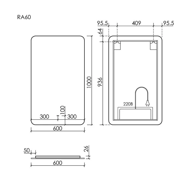 Зеркало с подсветкой Sancos Ray 60 см прямоугольное RA600 (детальная фотография), в наличии