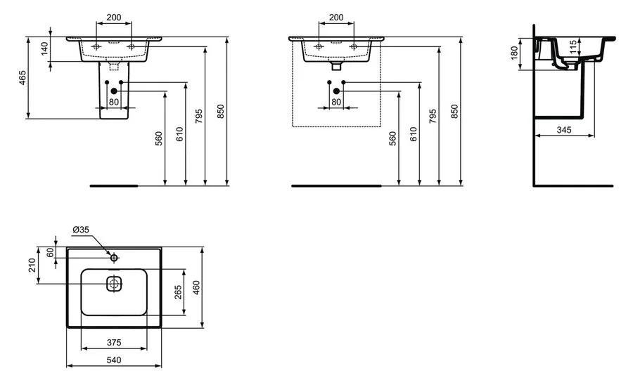 Раковина Ideal Standard Strada II 54 см с отверстием для смесителя T298801 (детальная фотография), современные, hi-tech