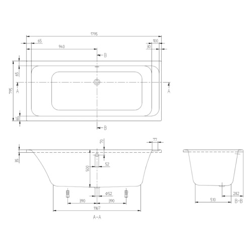 Ванна акриловая Villeroy & Boch Architectura 180х80 см белая Alpine White UBA180ARA2V-01 (детальная фотография), приставные, встраиваемые