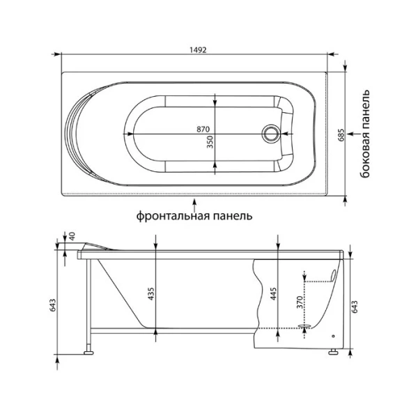 Ванна акриловая Aquanet Nord New 00242330 150 x 70 см (детальная фотография), акриловые