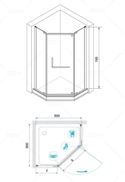 Душевой уголок RGW Hotel HO-081B 90x90 см профиль черный, стекло прозрачное 350608199-14 (детальная фотография), многоугольные