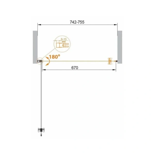 Душевая дверь в нишу Cezares Eco 75 см прозрачное стекло ECO-O-B-1-75-C-Cr (детальная фотография), современные, hi-tech