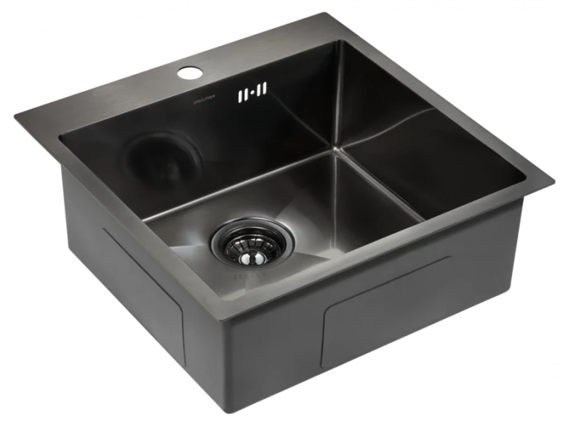 Мойка для кухни Paulmark Kroner 51 см вороненая сталь PM215151-GM (детальная фотография), квадратная