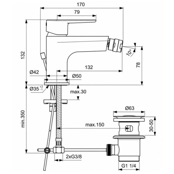 Смеситель для биде Ideal Standard Cerafine O черный матовый BC705XG (детальная фотография), для биде