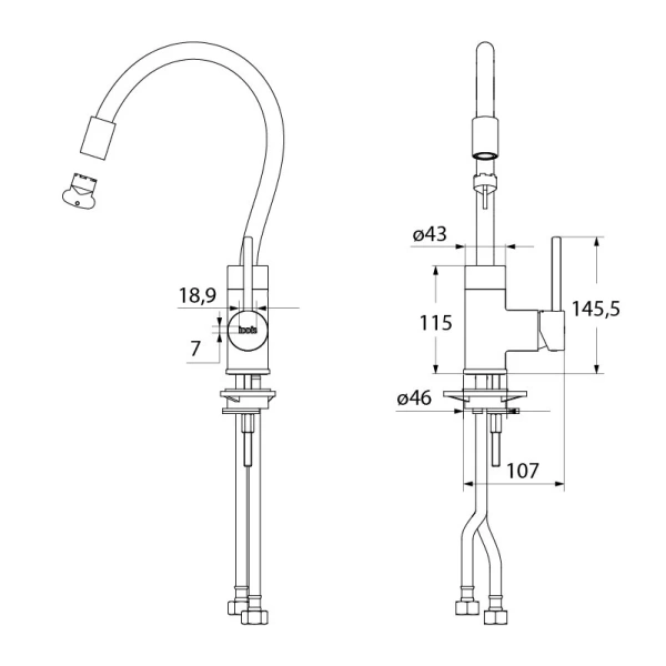 Смеситель для кухни IDDIS Kitchen 360 черный/хром K36SBJBi05 (детальная фотография), для кухни
