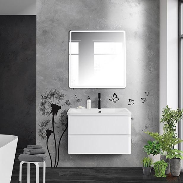 Тумба под раковину подвесная BelBagno Albano 80 см с двумя выкатными ящиками, bianco lucido ALBANO-800-2C-SO-BL (детальная фотография), современная, hi-tech