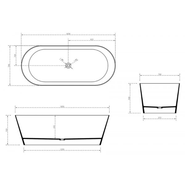 Ванна из искусственного камня Abber Stein 165x70 см белая матовая AS9622 (детальная фотография), искусственный камень