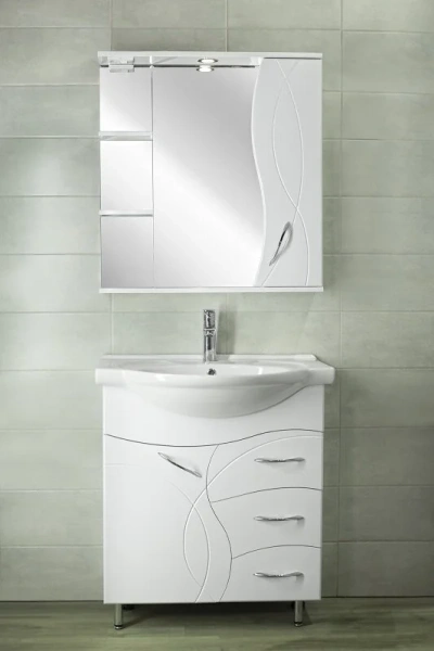 Тумба с раковиной напольная Style Line Амелия ЛС-00002281 76 см с тремя ящиками (детальная фотография), современная, hi-tech