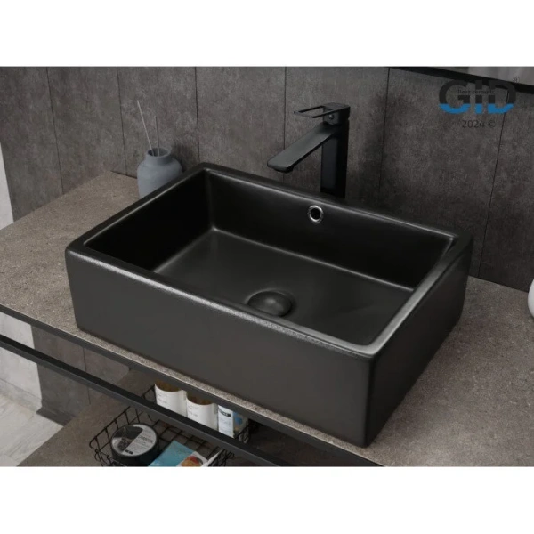Раковина GID Geometrico N9129bg 51 см черная 53381 (детальная фотография), в форме чаши, прямоугольной формы
