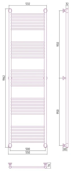 Полотенцесушитель водяной Сунержа Богема+ 50х190 см без покрытия 00-0220-1950 (детальная фотография), современные, hi-tech