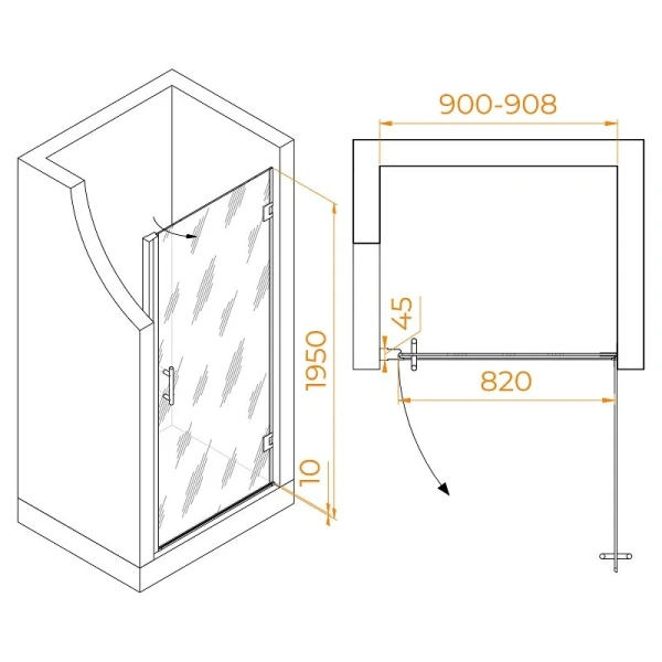 Душевая дверь в нишу RGW Hotel HO-011B 90 см профиль черный, стекло прозрачное 350601109-14 (детальная фотография), современные, hi-tech