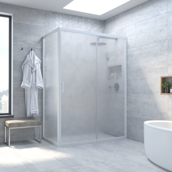 Душевой уголок профиль белый стекло сатин Vegas-glass ZP+ZPV NOVO 135*90 01 10 (детальная фотография), прямоугольные