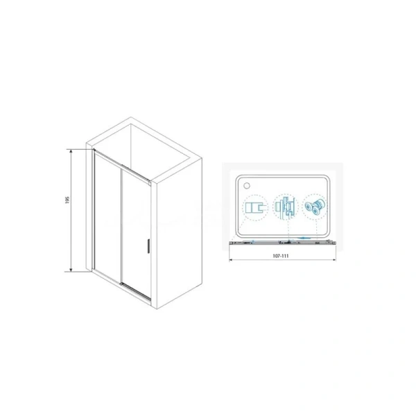 Душевая дверь в нишу RGW Leipzig Le-12 110 см стекло прозрачное, профиль хром 34121211-11 (детальная фотография), современные, hi-tech