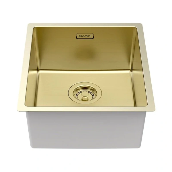 Мойка для кухни Paulmark Yuni 39 см светлое золото YU39-LG (детальная фотография), из нержавеющей стали, стальные, металлические