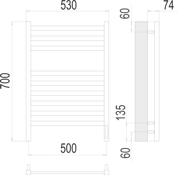 Полотенцесушитель электрический Terminus Енисей П9 50х70 см sensor quick touch 4670078526281 (детальная фотография), современные, hi-tech
