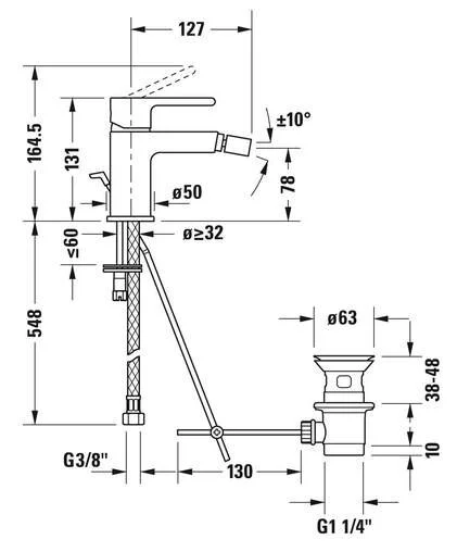 Смеситель Duravit B.2 B22400001010 для биде (детальная фотография), для биде