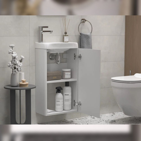 Тумба под раковину подвесная Velvex Bio 40 см tp.BIO.BIO.MAXI.40.1D белый глянец (детальная фотография), моноблок