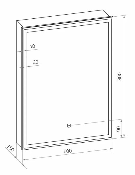 Зеркальный шкаф с подсветкой Misty Алюр 60 см правый, с розеткой МВК005 (детальная фотография), в наличии
