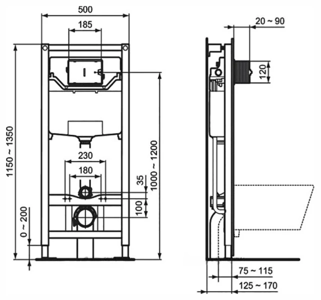 Унитаз с инсталляцией Ideal Standard Prosys Tesi с механической панелью смыва T387201 (детальная фотография), с инсталляцией index_1