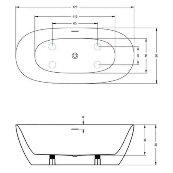 Ванна акриловая Riho Alpha 170x80 см белая B092001005 (детальная фотография), акриловые