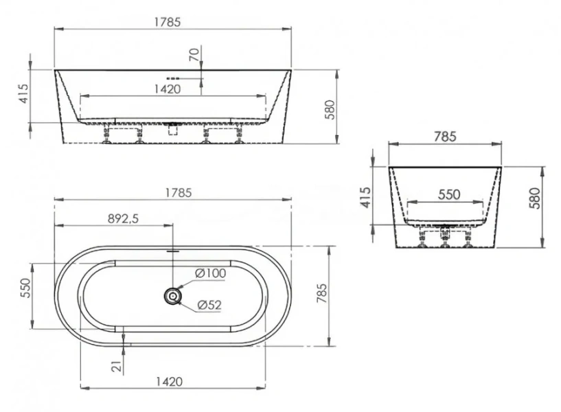 Ванна акриловая Artemis Bauci 180 x 81 см, отдельностоящая, белый глянцевый, 1.05.409.011.01.1.28 (детальная фотография), акриловые