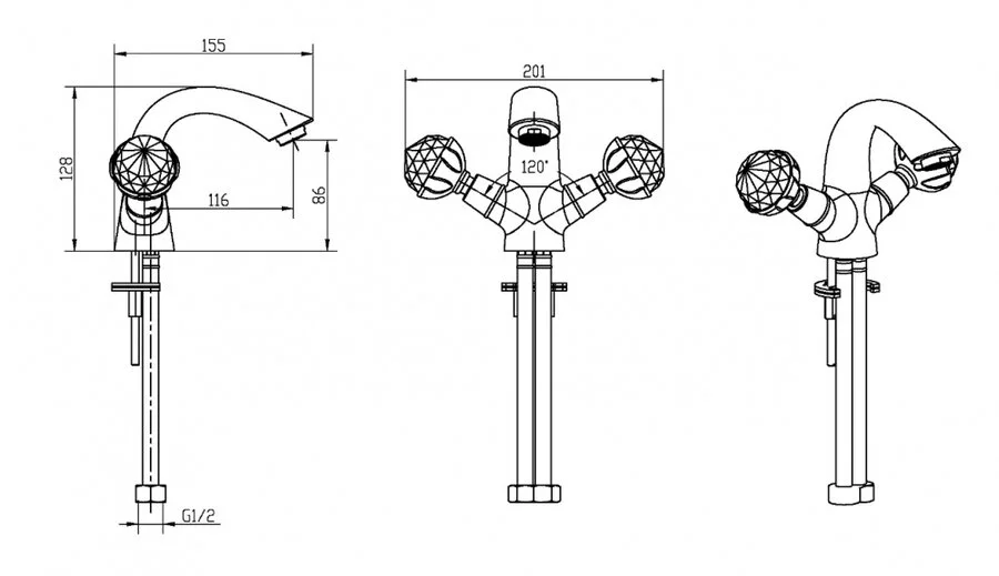 Смеситель для раковины Boheme Brillante Presente хром 351 (детальная фотография), для раковины