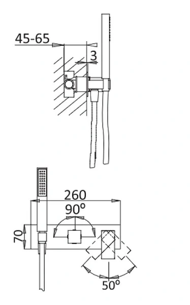 Смеситель для душа Cezares Porta хром PORTA-VDM2-01 (детальная фотография), для ванны