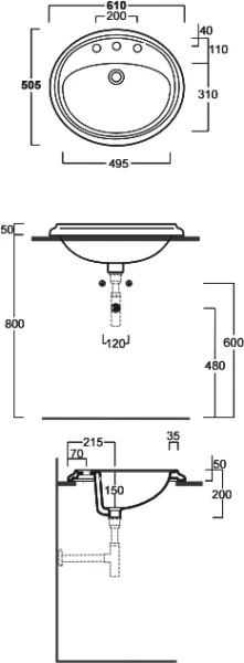 Раковина Simas Arcade 61 см белая, с 3 отверстиями под смеситель AR859bi*3 (детальная фотография), классические, ретро