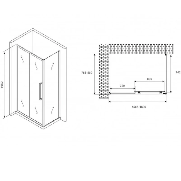 Душевой уголок Abber Schwarzer Diamant 160х80 см профиль черный AG30160BH-S80B (детальная фотография), прямоугольные