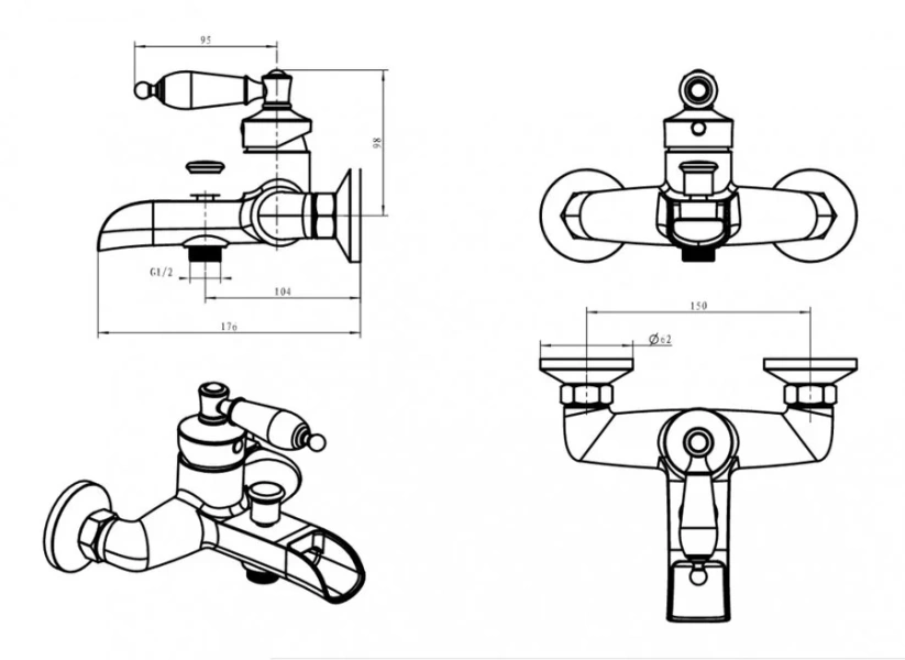 Смеситель для ванны Boheme Vogue Crystal бронза 203-CRST (детальная фотография), для ванны