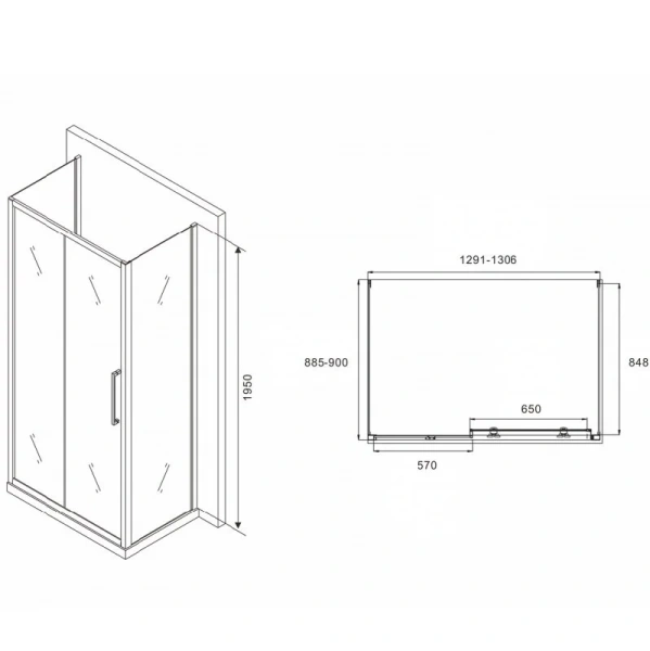 Душевой уголок Abber Schwarzer Diamant 130x90 см профиль хром AG30130H-S90-S90 (детальная фотография), прямоугольные