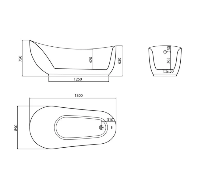 Ванна акриловая Grossman Style 180x89 см белая GR-2303 (детальная фотография), 180x90 см