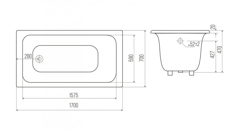 Ванна чугунная Goldman Comfort CF17070, 170 х 70 см, белая (детальная фотография), 170х70