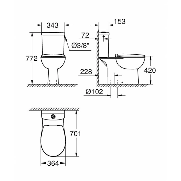 Унитаз компакт Grohe Bau Ceramic безободковый 39346000 (детальная фотография), современные, hi-tech
