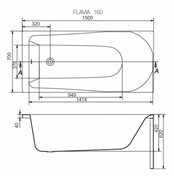 Ванна акриловая Cersanit Flavia WP-FLAVIAx150 150х70 см (детальная фотография), акриловые