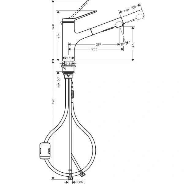 Смеситель для кухни Hansgrohe Zesis M33 хром 74800000 (детальная фотография), для кухни
