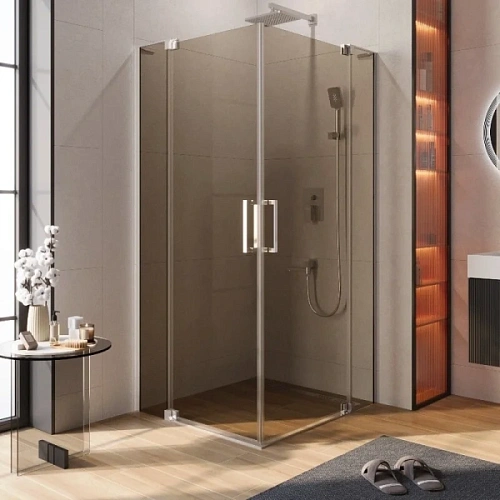 Душевой уголок Cezares Slider 90х80 см стекло бронзовое профиль хром - фото 1